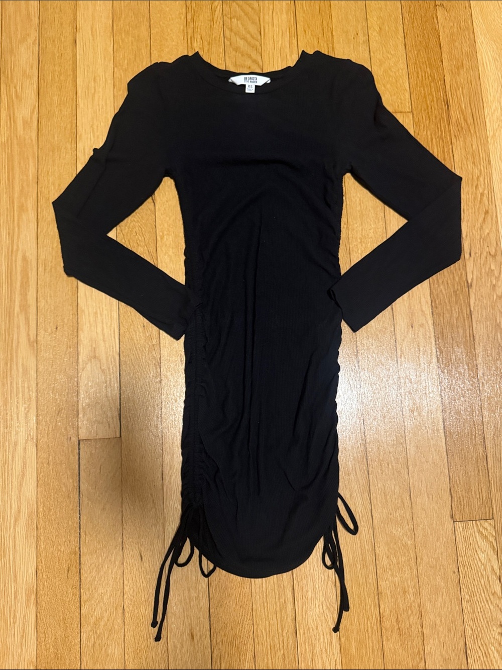 Black Long-Sleeve Ruched Side Dress